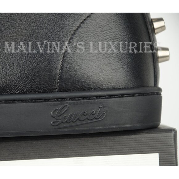 GUCCI SNEAKERS BLACK LEATHER HIGH TOP STUDDED SHOES sz 9.5G / converts to US 10 - Picture 10 of 12